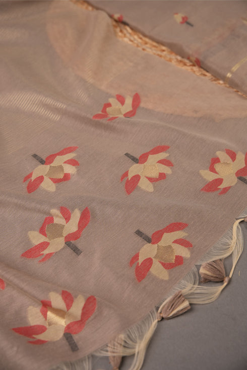 A Freakin Lotus Brown Jamdani Muga Silk Unstitched Suit Set